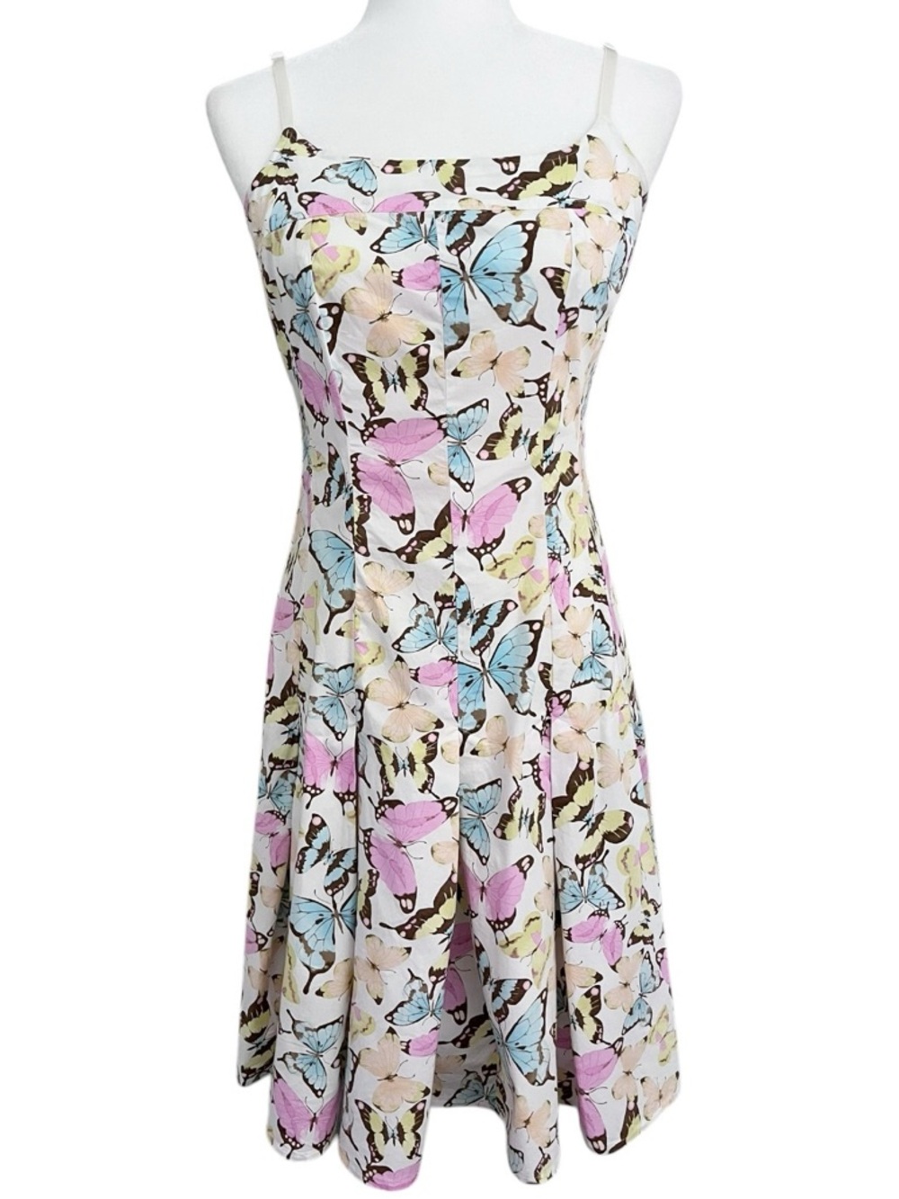 Y2K Ideology Pastel Butterfly Print Drop Waist Pleated Cotton Dress Size 2
